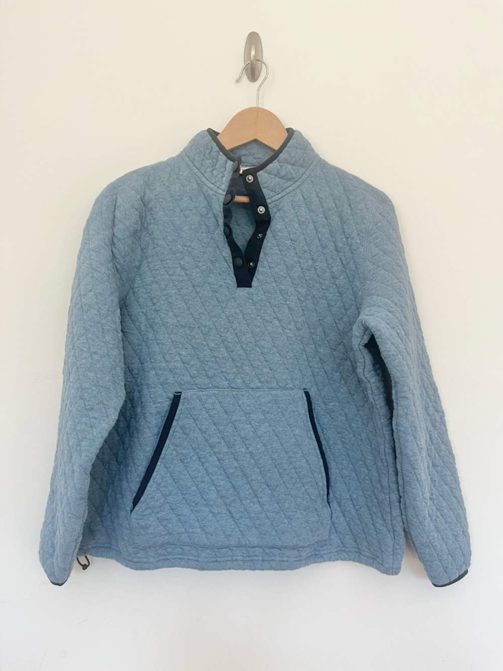 Orvis Light Blue Quilted Snap-Placket 1/4 Pullover Sweater Womens Large